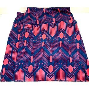 Lularoe Tall & Curvy Leggings Deep Blue Teal Ground w/Pink Geometric Shapes